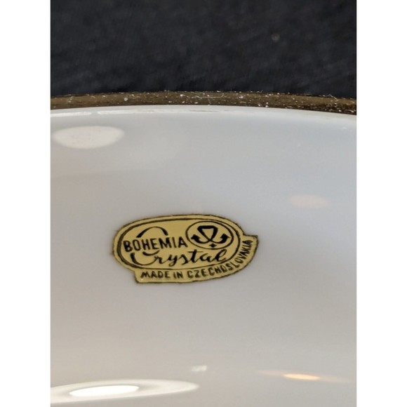 VTG Bohemian Czech Opaline Glass Bowl with Gold Motif Smoke Bowl/Candy Bowl READ - Picture 7 of 16